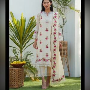 Farah Talib Aziz Ivory Rose Cross Stitch Shirt and Dupatta Cotton Net 2 piece
